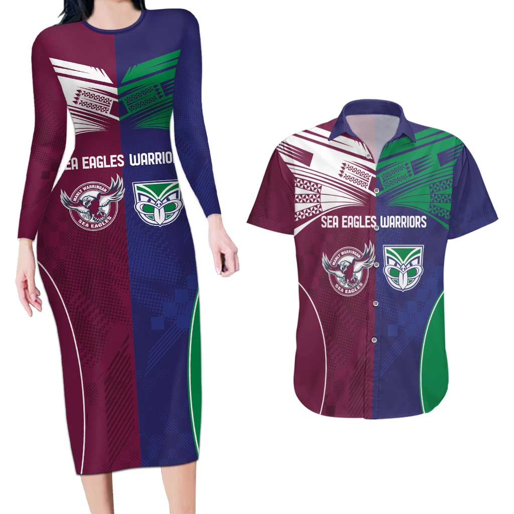 Custom Warriors-Sea Eagles Couples Matching Long Sleeve Bodycon Dress and Hawaiian Shirt Together Sporty Style