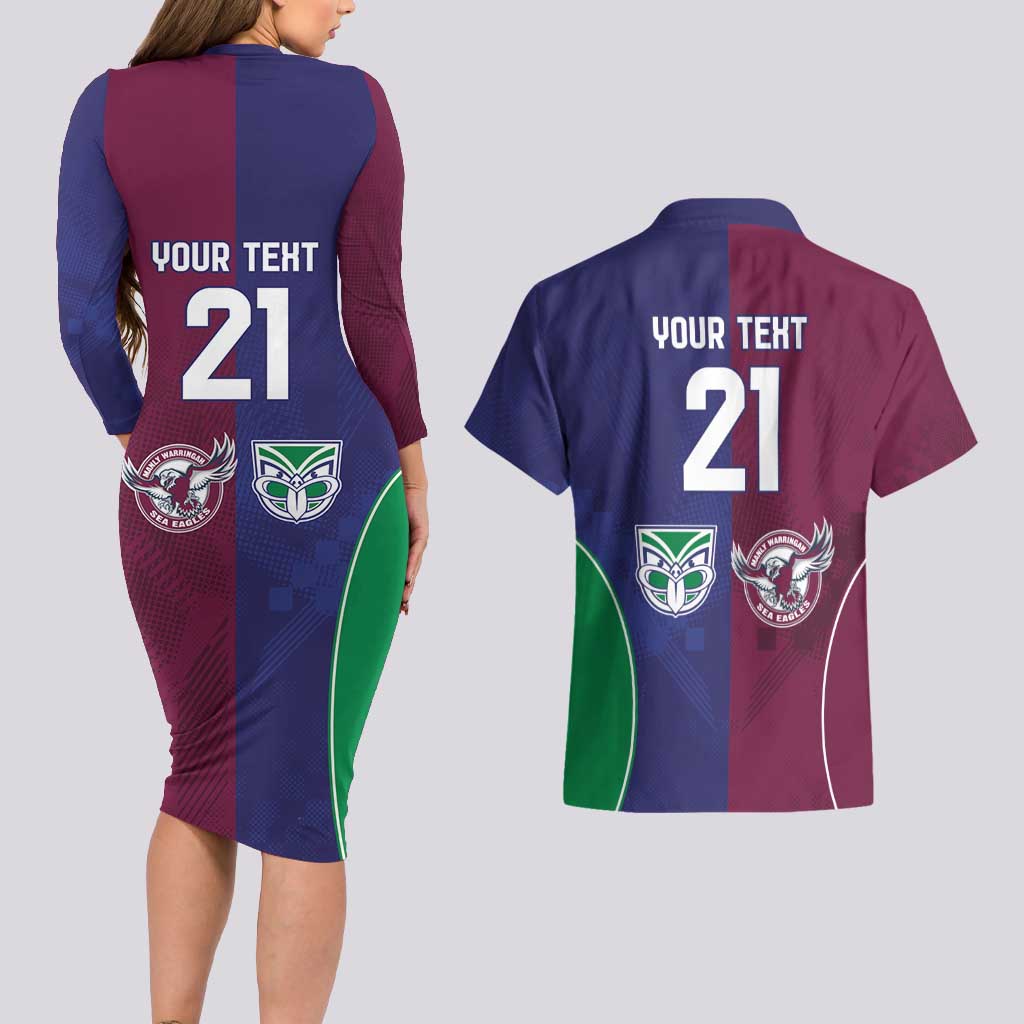 Custom Warriors-Sea Eagles Couples Matching Long Sleeve Bodycon Dress and Hawaiian Shirt Together Sporty Style