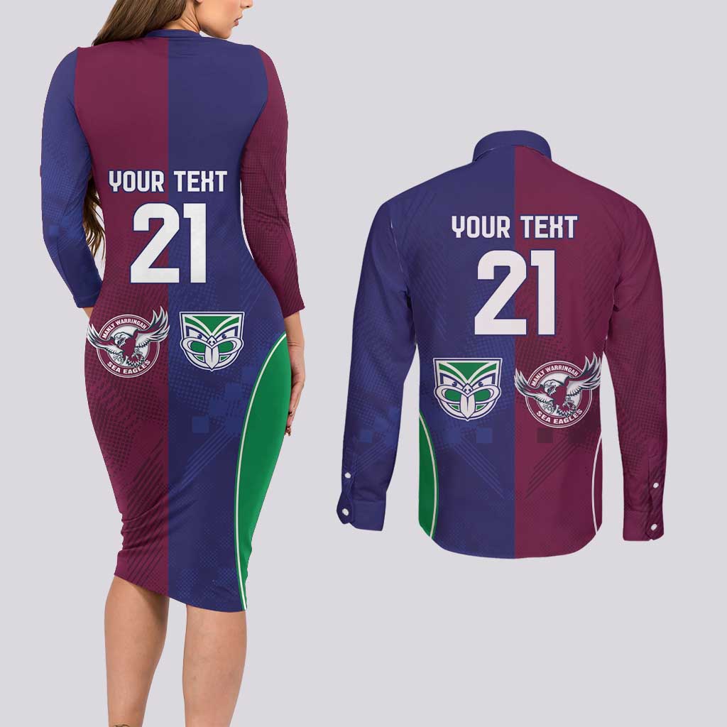 Custom Warriors-Sea Eagles Couples Matching Long Sleeve Bodycon Dress and Long Sleeve Button Shirt Together Sporty Style