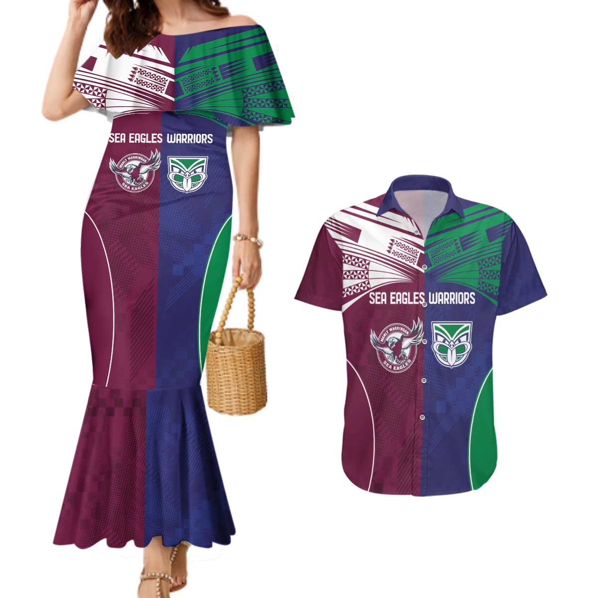 Custom Warriors-Sea Eagles Couples Matching Mermaid Dress and Hawaiian Shirt Together Sporty Style