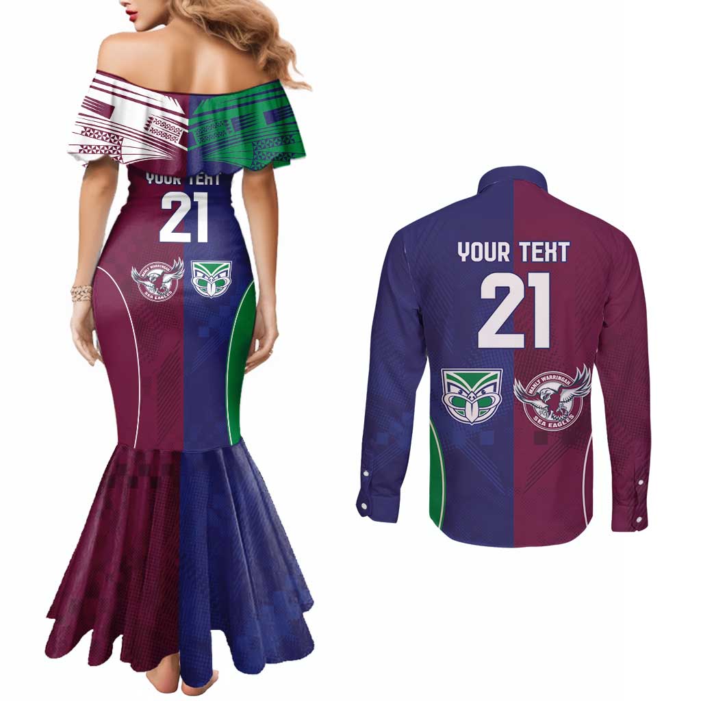 Custom Warriors-Sea Eagles Couples Matching Mermaid Dress and Long Sleeve Button Shirt Together Sporty Style