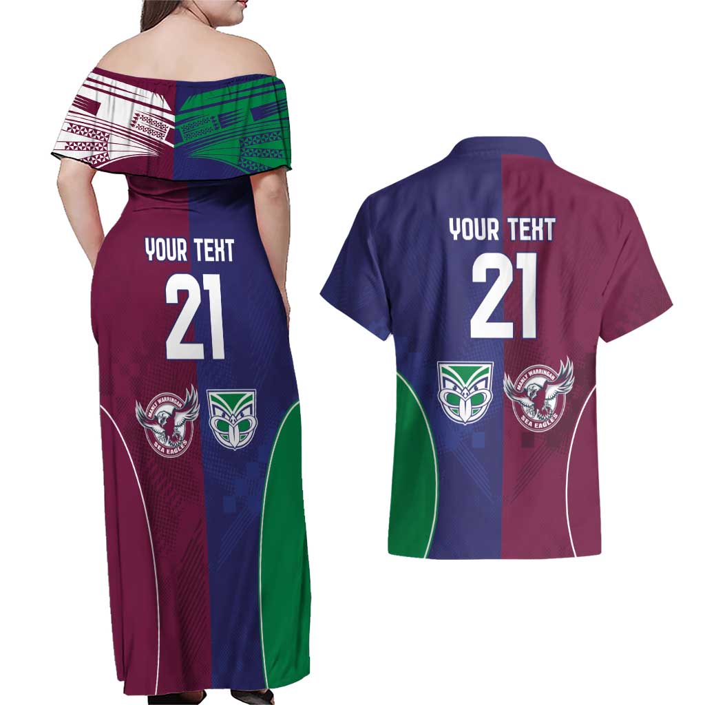 Custom Warriors-Sea Eagles Couples Matching Off Shoulder Maxi Dress and Hawaiian Shirt Together Sporty Style
