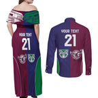 Custom Warriors-Sea Eagles Couples Matching Off Shoulder Maxi Dress and Long Sleeve Button Shirt Together Sporty Style