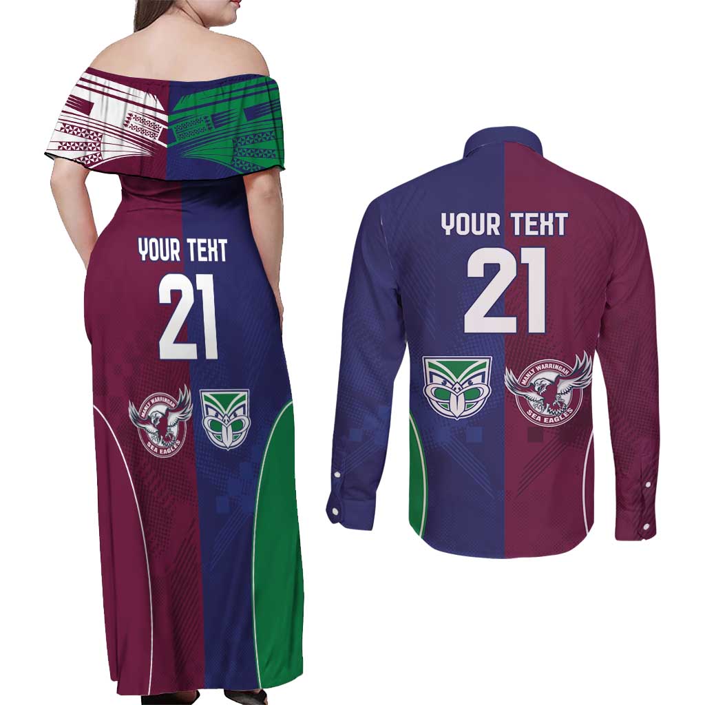 Custom Warriors-Sea Eagles Couples Matching Off Shoulder Maxi Dress and Long Sleeve Button Shirt Together Sporty Style