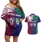 Custom Warriors-Sea Eagles Couples Matching Off Shoulder Short Dress and Hawaiian Shirt Together Sporty Style