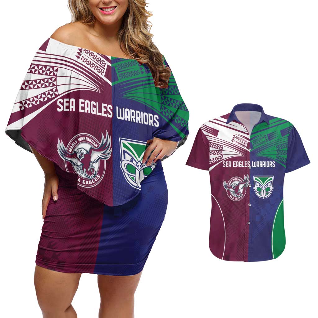 Custom Warriors-Sea Eagles Couples Matching Off Shoulder Short Dress and Hawaiian Shirt Together Sporty Style