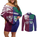 Custom Warriors-Sea Eagles Couples Matching Off Shoulder Short Dress and Long Sleeve Button Shirt Together Sporty Style