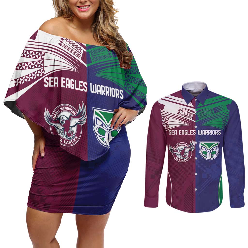 Custom Warriors-Sea Eagles Couples Matching Off Shoulder Short Dress and Long Sleeve Button Shirt Together Sporty Style