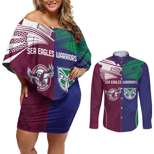 Custom Warriors-Sea Eagles Couples Matching Off Shoulder Short Dress and Long Sleeve Button Shirt Together Sporty Style