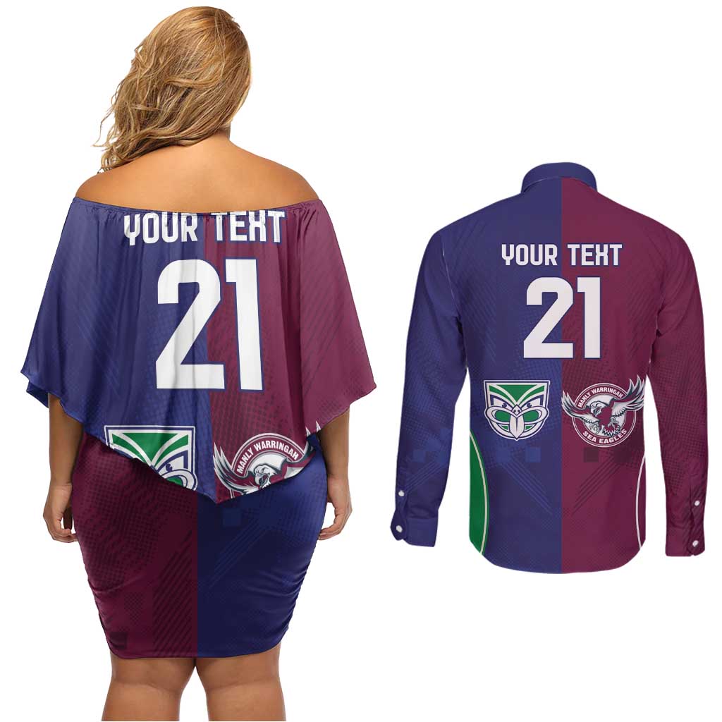 Custom Warriors-Sea Eagles Couples Matching Off Shoulder Short Dress and Long Sleeve Button Shirt Together Sporty Style
