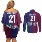 Custom Warriors-Sea Eagles Couples Matching Off Shoulder Short Dress and Long Sleeve Button Shirt Together Sporty Style