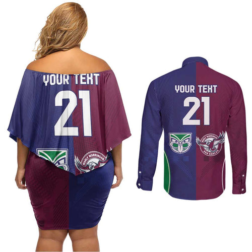 Custom Warriors-Sea Eagles Couples Matching Off Shoulder Short Dress and Long Sleeve Button Shirt Together Sporty Style