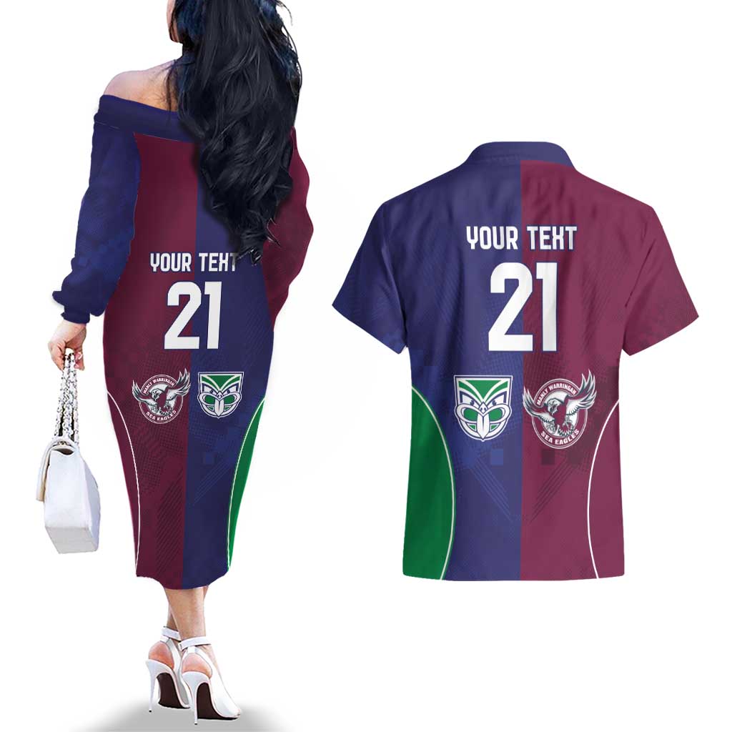 Custom Warriors-Sea Eagles Couples Matching Off The Shoulder Long Sleeve Dress and Hawaiian Shirt Together Sporty Style