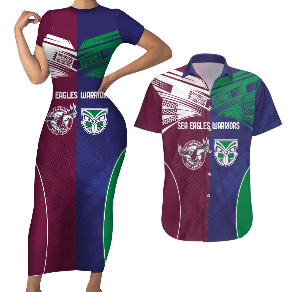 Custom Warriors-Sea Eagles Couples Matching Short Sleeve Bodycon Dress and Hawaiian Shirt Together Sporty Style