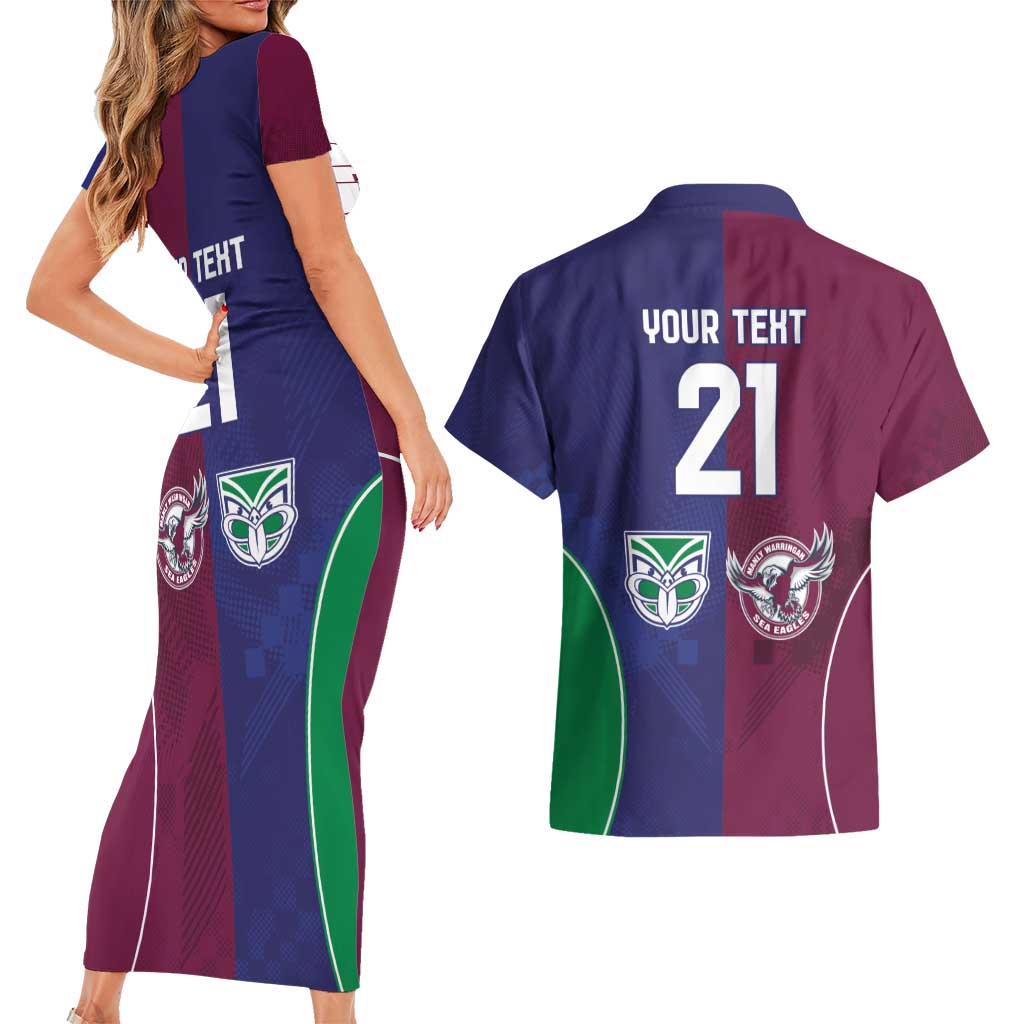 Custom Warriors-Sea Eagles Couples Matching Short Sleeve Bodycon Dress and Hawaiian Shirt Together Sporty Style