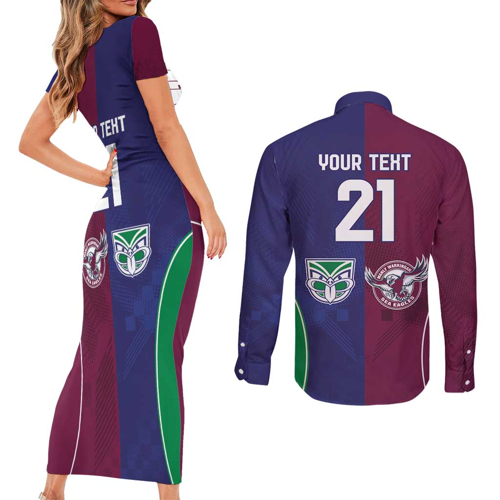 Custom Warriors-Sea Eagles Couples Matching Short Sleeve Bodycon Dress and Long Sleeve Button Shirt Together Sporty Style
