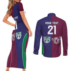 Custom Warriors-Sea Eagles Couples Matching Short Sleeve Bodycon Dress and Long Sleeve Button Shirt Together Sporty Style