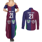 Custom Warriors-Sea Eagles Couples Matching Summer Maxi Dress and Long Sleeve Button Shirt Together Sporty Style