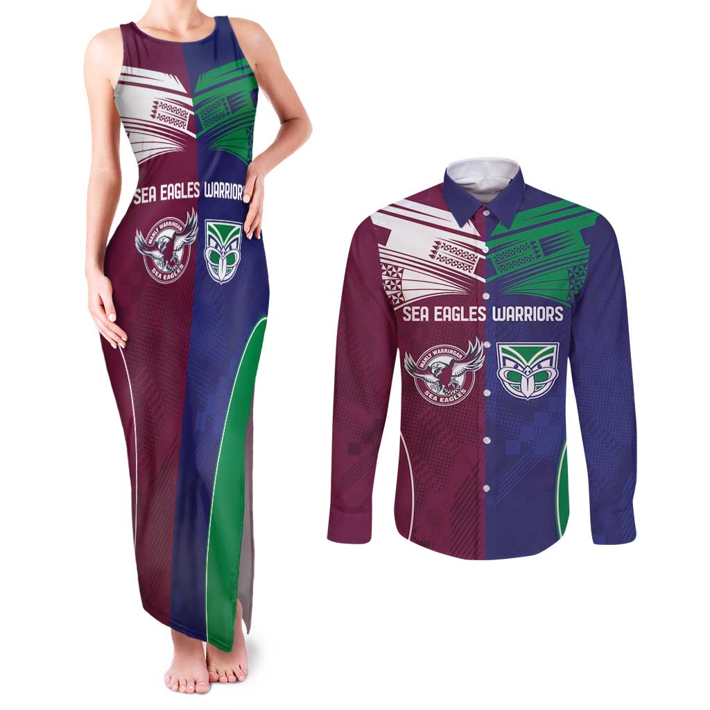 Custom Warriors-Sea Eagles Couples Matching Tank Maxi Dress and Long Sleeve Button Shirt Together Sporty Style