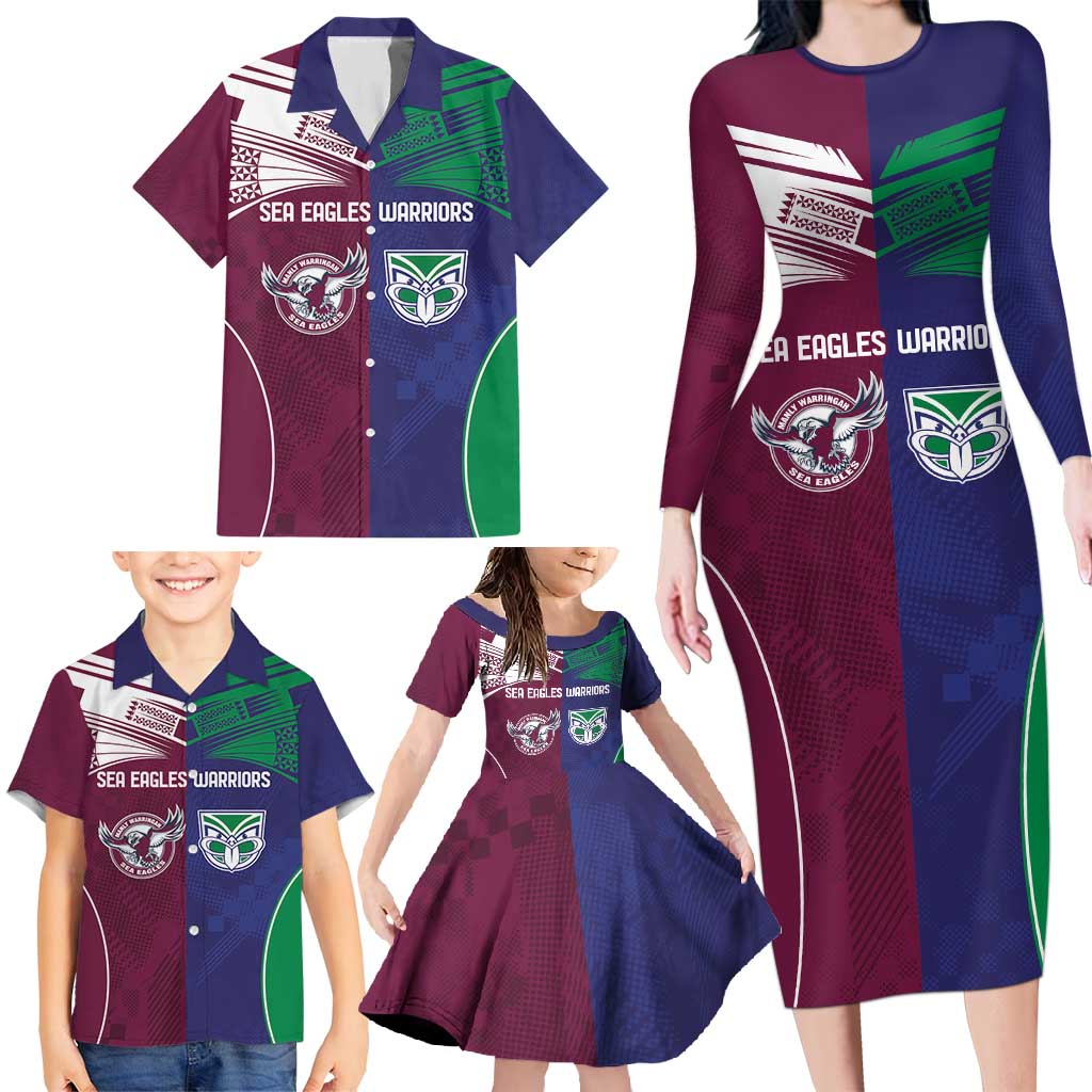 Custom Warriors-Sea Eagles Family Matching Long Sleeve Bodycon Dress and Hawaiian Shirt Together Sporty Style