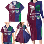 Custom Warriors-Sea Eagles Family Matching Long Sleeve Bodycon Dress and Hawaiian Shirt Together Sporty Style