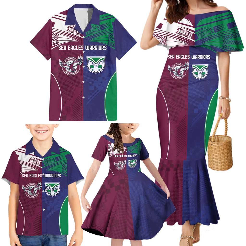 Custom Warriors-Sea Eagles Family Matching Mermaid Dress and Hawaiian Shirt Together Sporty Style