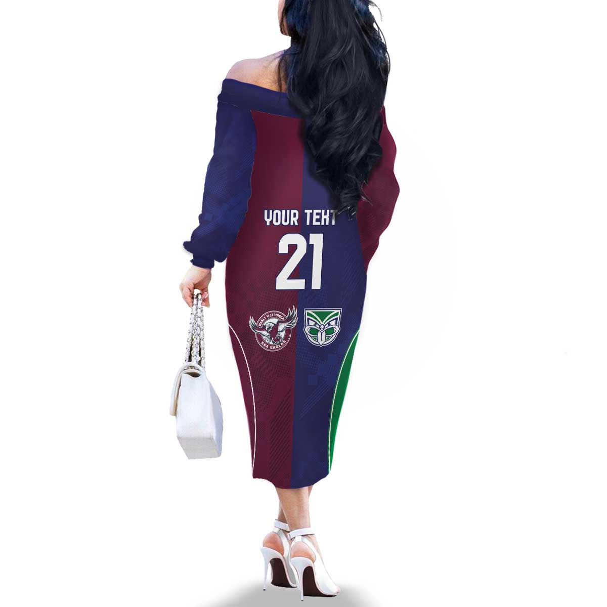 Custom Warriors-Sea Eagles Family Matching Off The Shoulder Long Sleeve Dress and Hawaiian Shirt Together Sporty Style