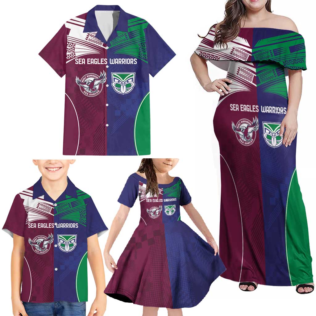 Custom Warriors-Sea Eagles Family Matching Off Shoulder Maxi Dress and Hawaiian Shirt Together Sporty Style