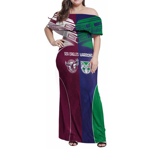Custom Warriors-Sea Eagles Family Matching Off Shoulder Maxi Dress and Hawaiian Shirt Together Sporty Style
