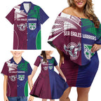 Custom Warriors-Sea Eagles Family Matching Off Shoulder Short Dress and Hawaiian Shirt Together Sporty Style