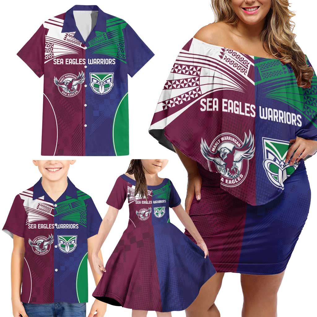 Custom Warriors-Sea Eagles Family Matching Off Shoulder Short Dress and Hawaiian Shirt Together Sporty Style