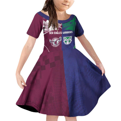 Custom Warriors-Sea Eagles Family Matching Off Shoulder Short Dress and Hawaiian Shirt Together Sporty Style