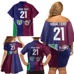 Custom Warriors-Sea Eagles Family Matching Off Shoulder Short Dress and Hawaiian Shirt Together Sporty Style