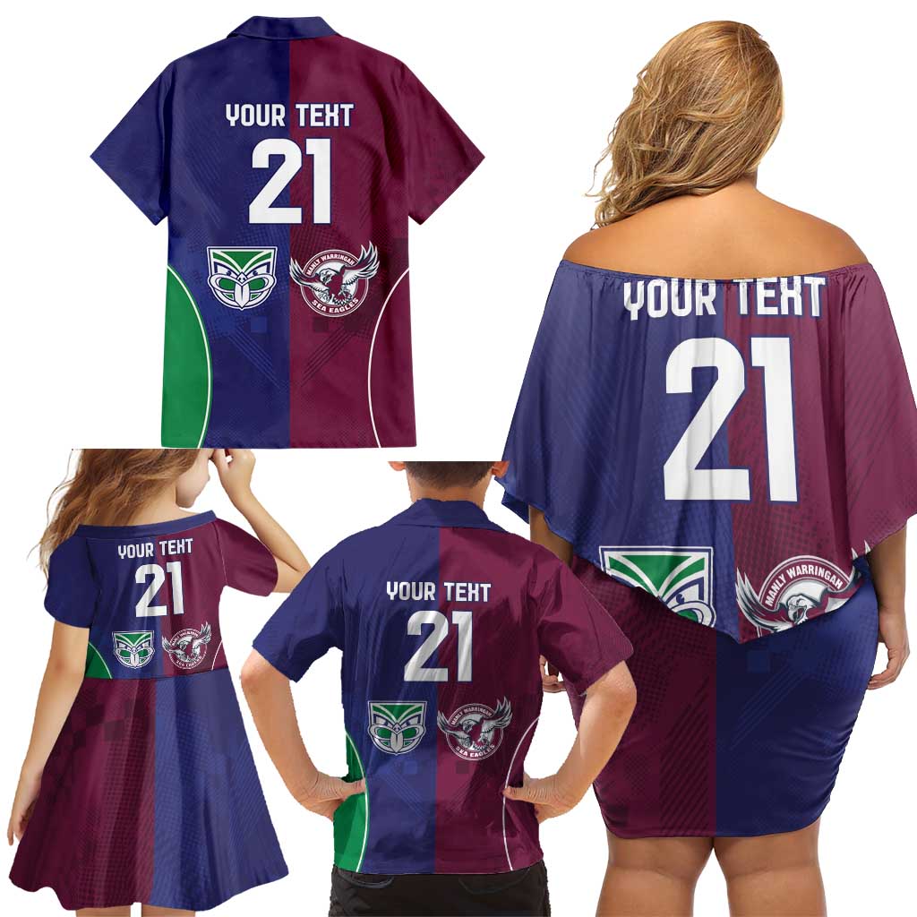 Custom Warriors-Sea Eagles Family Matching Off Shoulder Short Dress and Hawaiian Shirt Together Sporty Style