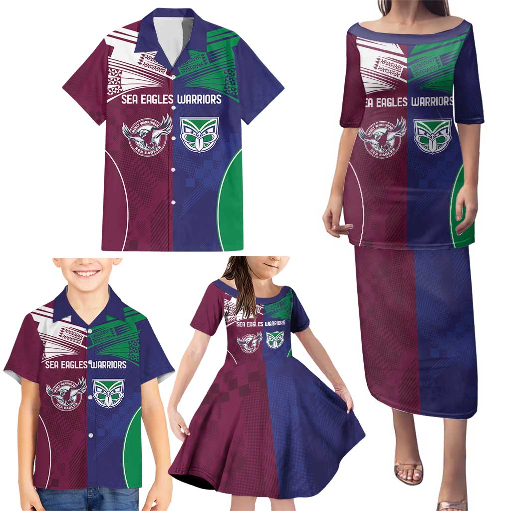 Custom Warriors-Sea Eagles Family Matching Puletasi and Hawaiian Shirt Together Sporty Style