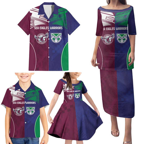 Custom Warriors-Sea Eagles Family Matching Puletasi and Hawaiian Shirt Together Sporty Style