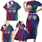 Custom Warriors-Sea Eagles Family Matching Short Sleeve Bodycon Dress and Hawaiian Shirt Together Sporty Style