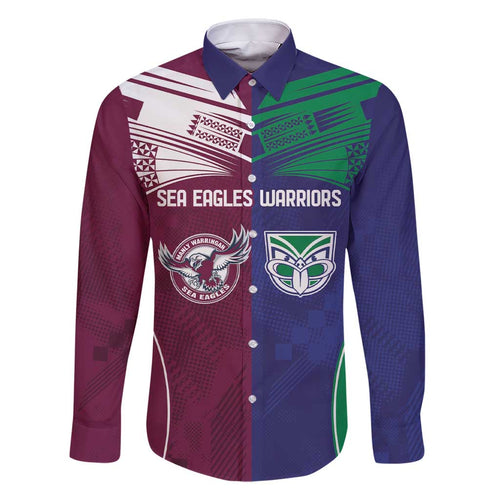 Custom Warriors-Sea Eagles Family Matching Short Sleeve Bodycon Dress and Hawaiian Shirt Together Sporty Style