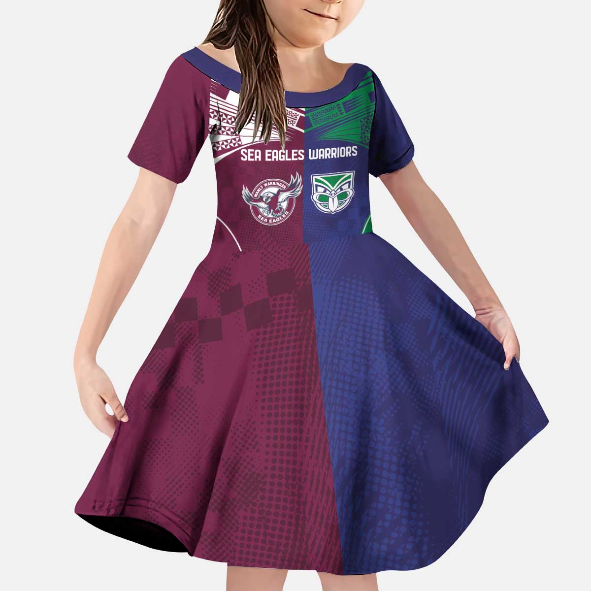 Custom Warriors-Sea Eagles Kid Short Sleeve Dress Together Sporty Style