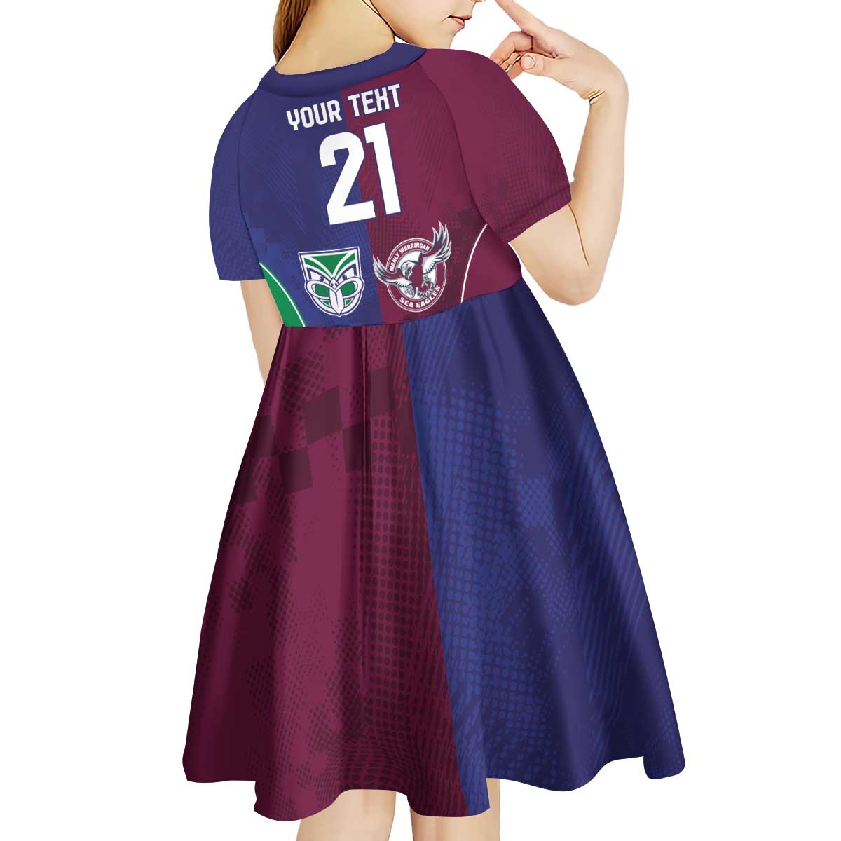 Custom Warriors-Sea Eagles Kid Short Sleeve Dress Together Sporty Style
