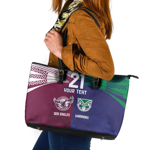 Custom Warriors-Sea Eagles Leather Tote Bag Together Sporty Style