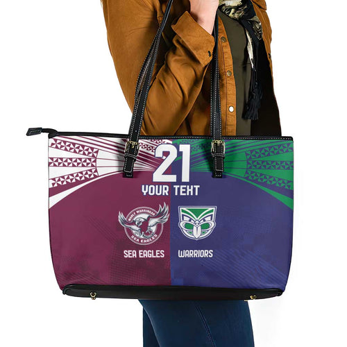 Custom Warriors-Sea Eagles Leather Tote Bag Together Sporty Style