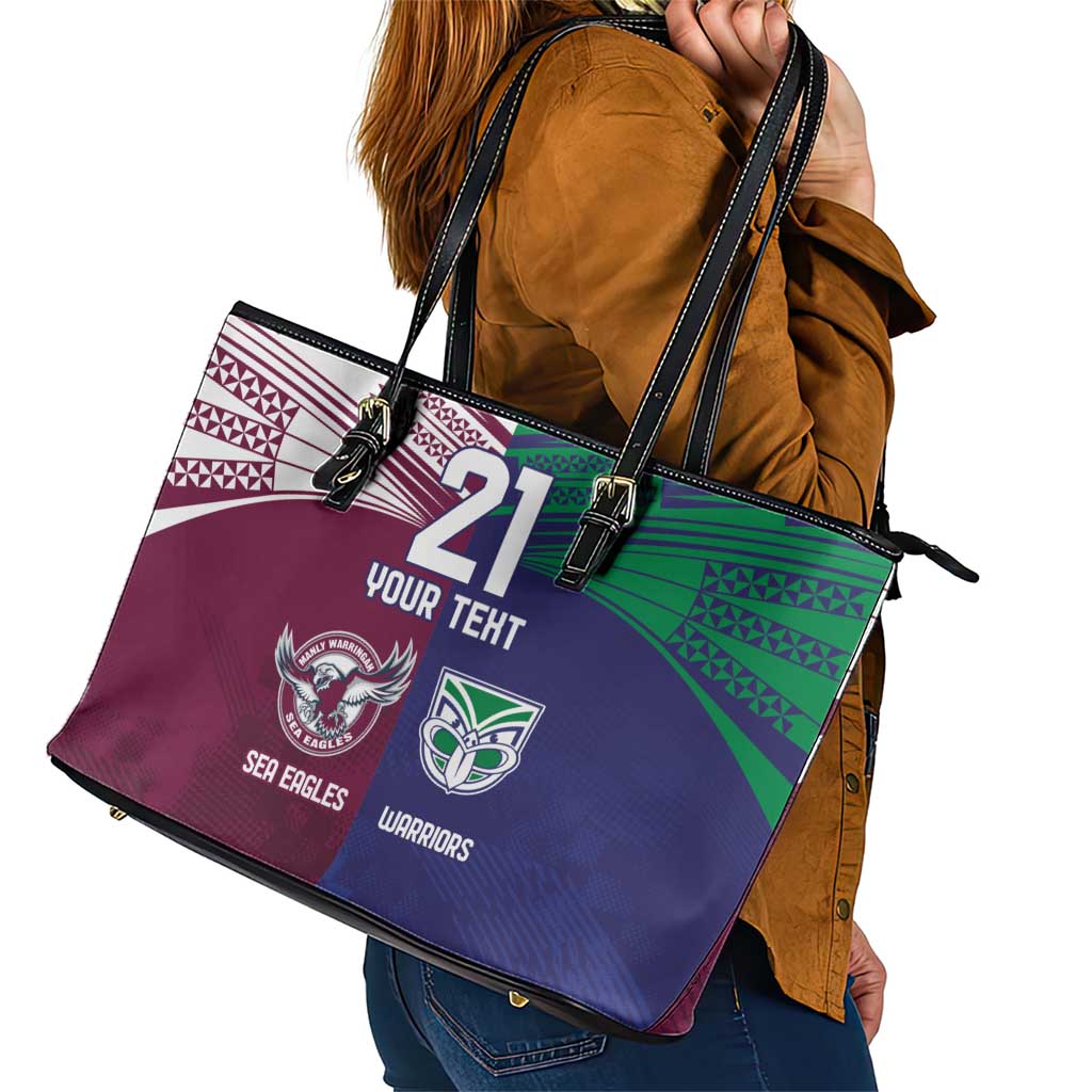 Custom Warriors-Sea Eagles Leather Tote Bag Together Sporty Style