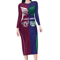 Custom Warriors-Sea Eagles Long Sleeve Bodycon Dress Together Sporty Style