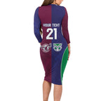 Custom Warriors-Sea Eagles Long Sleeve Bodycon Dress Together Sporty Style