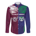 Custom Warriors-Sea Eagles Long Sleeve Button Shirt Together Sporty Style