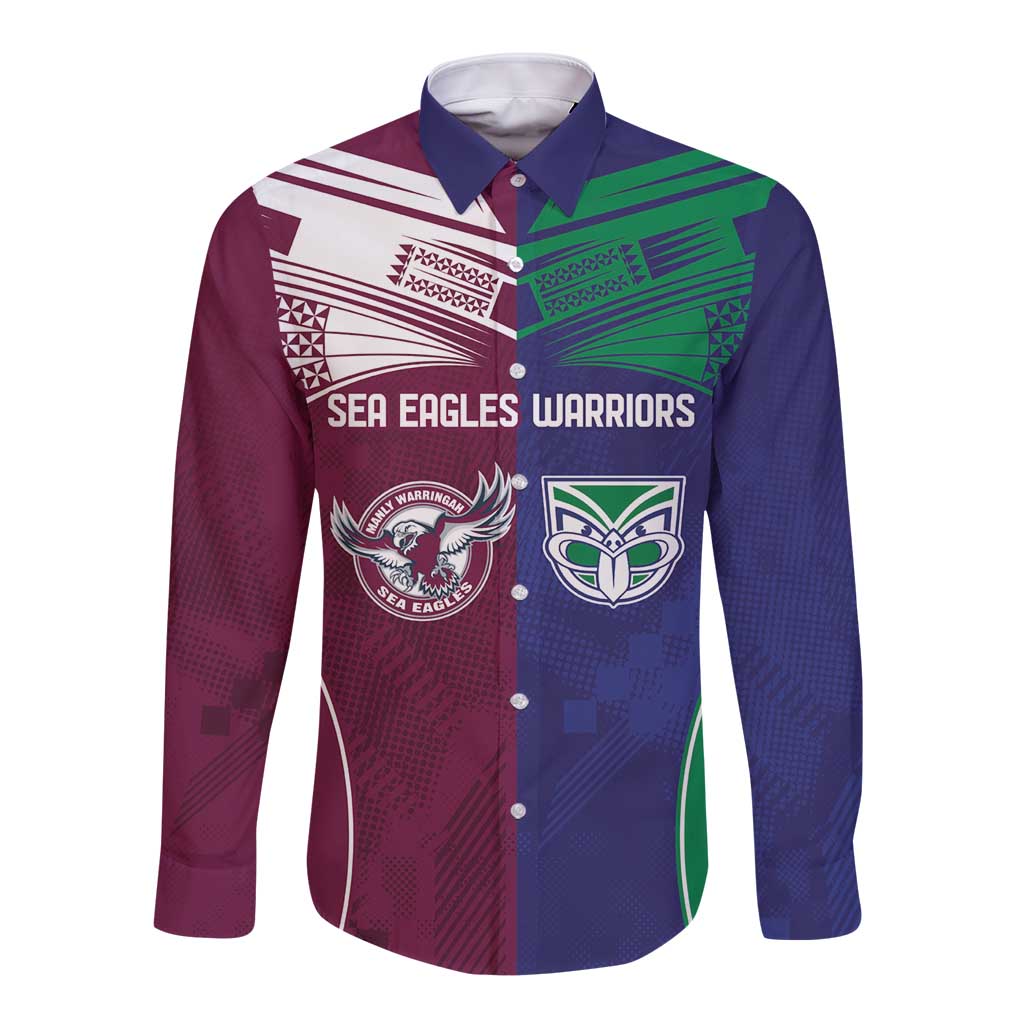 Custom Warriors-Sea Eagles Long Sleeve Button Shirt Together Sporty Style