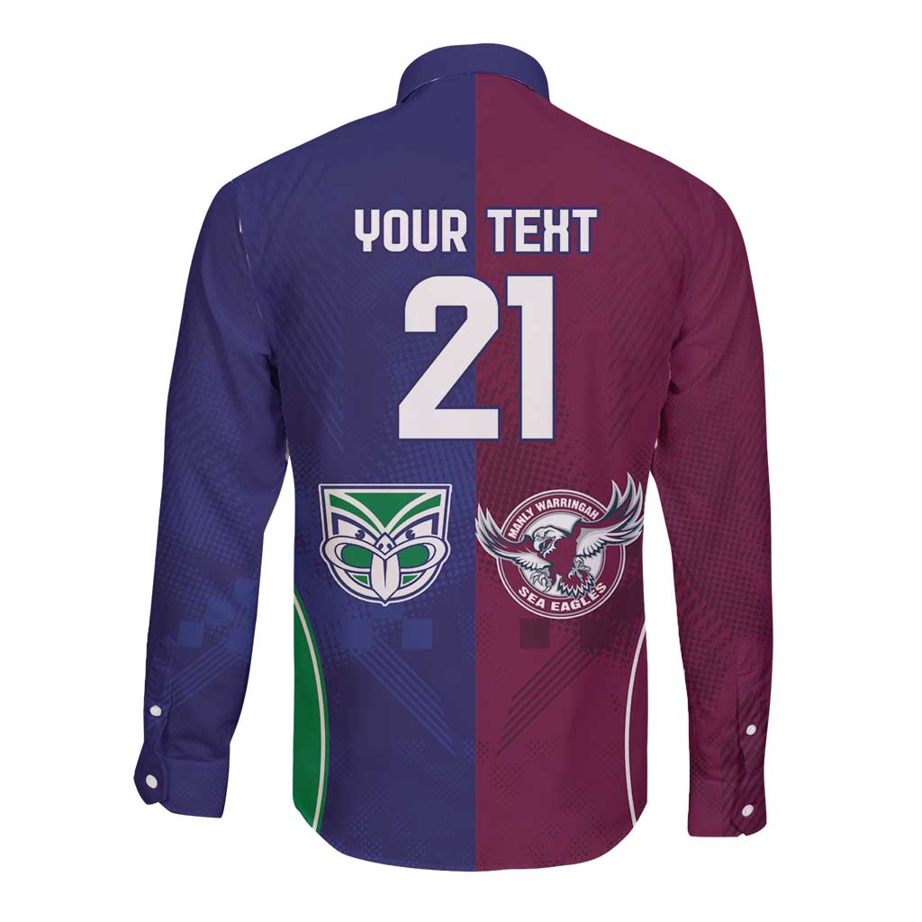 Custom Warriors-Sea Eagles Long Sleeve Button Shirt Together Sporty Style