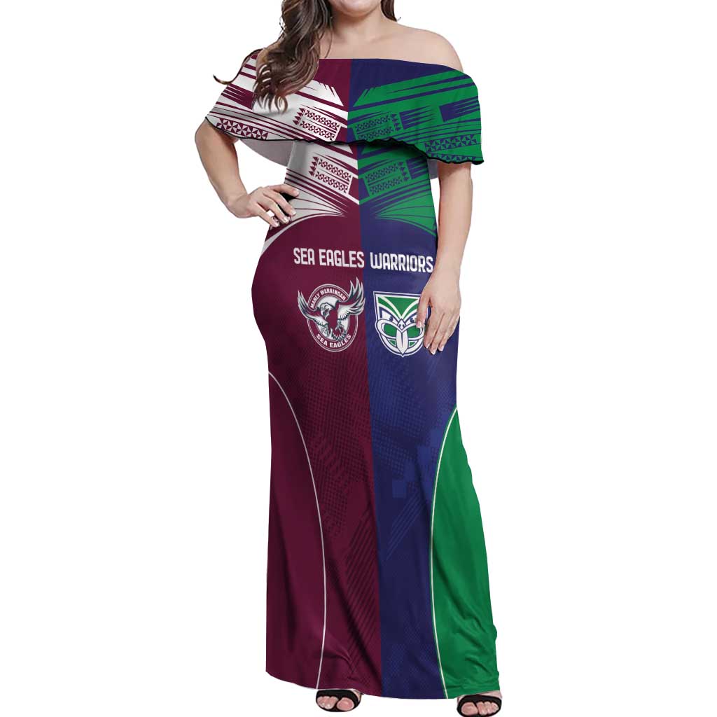 Custom Warriors-Sea Eagles Off Shoulder Maxi Dress Together Sporty Style