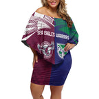 Custom Warriors-Sea Eagles Off Shoulder Short Dress Together Sporty Style